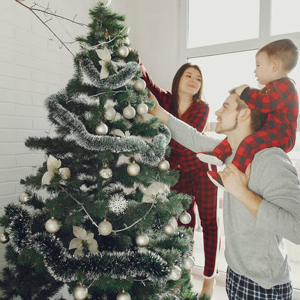 BLEUM CADE 1Pcs 49.2Ft Christmas Tinsel Garland, Green Tinsel Garland with Frost Tip for Xmas Tree Decorations Holiday Birthday Wedding Party Supplies