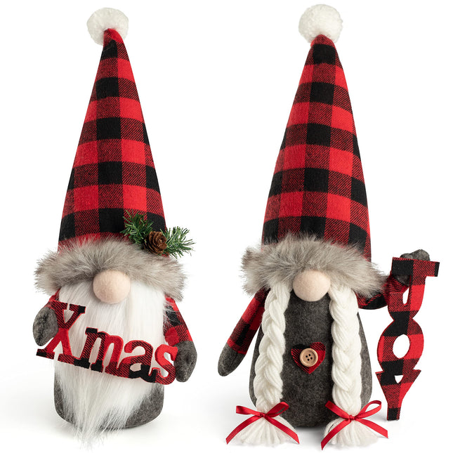 D-FantiX Christmas Gnomes Decorations, 2 Pack Handmade Tomte Swedish Gnome Scandinavian Figurine Nordic Large Gnomes Plush Christmas Elf Doll Xmas Joy Decor Ornaments Home Decor Valentines Day
