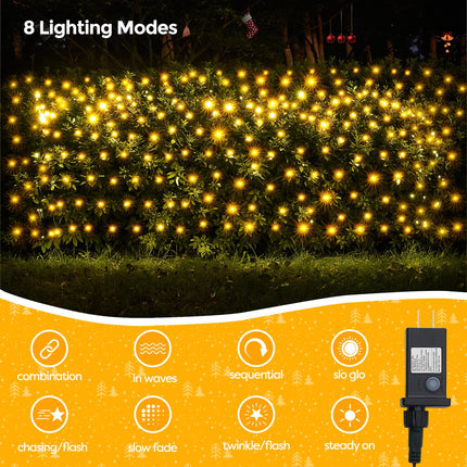 WBao Christmas Net Lights 200LED F8 Big Bulbs, 8.4ft x 5.2ft Christmas Bushes Lights with 8 Modes, Timer, End to End Connectable, Waterproof for Lawn, Bushes Outdoor Christmas Decorations, Warm White