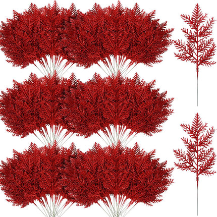 Hotop 100 Pcs Christmas Glitter Pine Needles 10.6 Inches Pine Stems Picks DIY Christmas Garland Wreath Decor Artificial Pine Branches for Xmas Winter Home Centerpieces Party Decoration (Red)