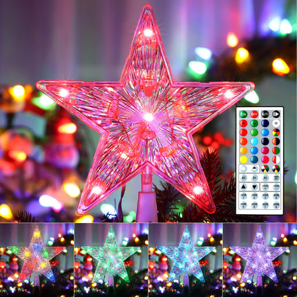 Brizled Small Star Tree Topper, 7.6" 11 LED Lighted Christmas Tree Topper, Color Changing Solid/Flash Treetop w/Remote, Battery/USB Powered Xmas Tree Topper, RGB Tree Top for Christmas Tree