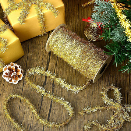 50 Yards Christmas Tinsel Garland Thin Glitter Tinsel Metallic Holiday Tinsel Garland Twist Tinsel Garland Decoration for Christmas Tree Birthday Party Wedding Decorations Supplies (Gold)