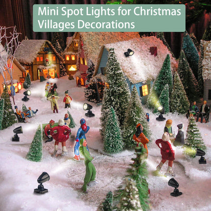 Mini Spot Lights for Christmas Village LED Spotlights Mini Indoor String Lights Display Lights Accessory Cord Rotatable Uplight & Down Microscopic Plants and Accent Lighting House Decors (10 Pack)