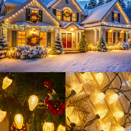 C9 Christmas Lights Outdoor, 114 Feet 150 LED C9 String Lights with Timer & 8 Light Modes, Waterproof Commercial Grade Connectable Christmas Tree Lights for Indoor Outside Roofline Patio, Warm White