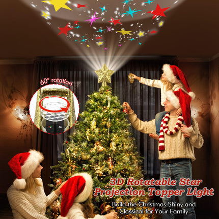 Christmas Star Tree Topper Lighted with 6 Projection Modes, Gold Christmas Tree Topper with Built in LED Rotating Lights, 3D Dynamic Glitter Projector for Xmas Year Tree Decoration