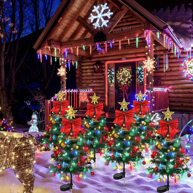 LOMOHOO 4 Packs Solar Christmas Tree 35.8in Outdoor Prelit Lighted Christmas Tree 2 Flashing Modes Solar Xmas Trees with 80 LED Lights for Holiday Porch Yard Garden Patio Cemetery Pathway