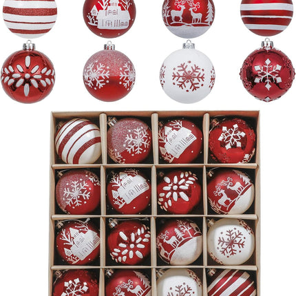 Valery Madelyn Christmas Tree Decorations Set, 16ct Red and White Shatterproof Christmas Ball Ornaments Bulk, 3.15 Inch Traditional Hanging Ornaments for Christmas Trees Xmas Holiday Party Decor