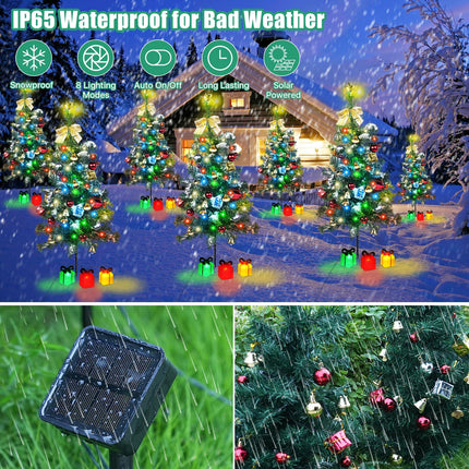 Solar Christmas Tree Decorations Outdoor Lights 2 Pack with 60 LED 44 Xmas Ornaments 6 Lighted Boxes 8 Modes 30Inch Mini Prelit Christmas Tree for Porch Pathway Yard Grave Cemetery Decor