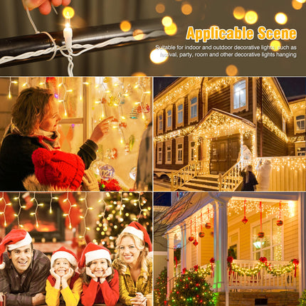 Icicle Lights Outdoor, 23FT 200 Connectable Icicle Christmas Lights,Warm White Plug in Curtain String Lights for Indoor Wedding Party Holiday Xmas Yard Patio Window Decorations