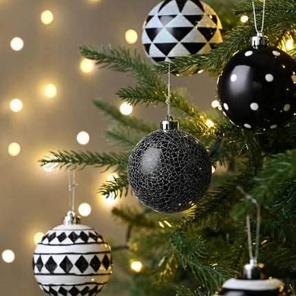 Valery Madelyn Large Christmas Ornaments Tree Decorations, 16ct Black White Boho Shatterproof Christmas Ball Ornaments Set, 3.15 Inch Modern Hanging Ornament Bulk for Xmas Holiday Party Decor
