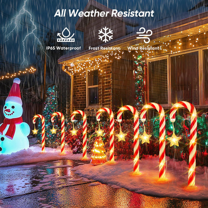 Christmas Decorations Solar Lights Outdoor: 24 Pack 144 LED Solar Christmas Lights Outdoor Waterproof, 8 Modes Solar Powered Candy Cane Lights for Pathway Yard Garden Porch Patio Holiday Xmas Decor
