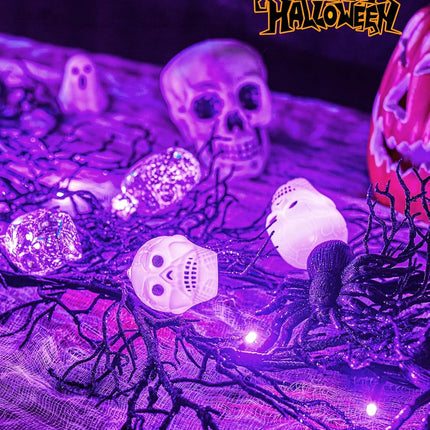 Brightown Halloween Decorations Garland with Lights, 6 Feet 20 LED Purple Lights Vine Garland Lights with Spider, Skull, Battery Operated Halloween Lights for Fireplace Mantle Wall Table Door