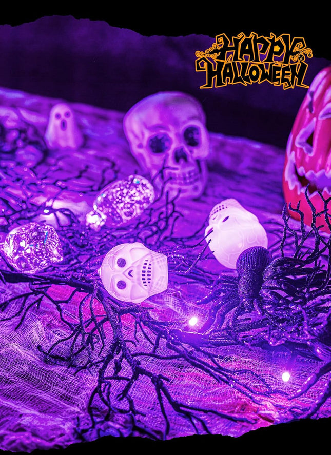 Brightown Halloween Decorations Garland with Lights, 6 Feet 20 LED Purple Lights Vine Garland Lights with Spider, Skull, Battery Operated Halloween Lights for Fireplace Mantle Wall Table Door
