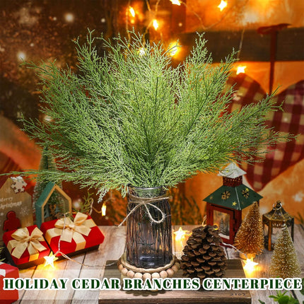 Sinmoe 60 Pcs Christmas Picks Artificial Pine Branches 13.7 Inch Faux Plants Cedar Sprig Pine Winter Leaves Christmas Snowy Greenery Branches for DIY Garland Home Garden Vase Decoration (Normal Style)