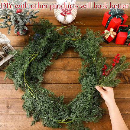 4 Pcs 6 ft LED Christmas Cedar Pine Garland Artificial Greenery Garland with LED Lights Realistic Garland Battery Operated for Christmas Holiday Mantel Fireplace Table Centerpiece