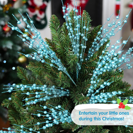 Joiedomi 12 Pcs Christmas Blue Glitter Berry Stems, 17'' Christmas Tree Picks, Xmas Wreath Ornaments Artificial Decorative Sticks, Glitter Twigs DIY Garland Crafts for Holiday Wedding Party Home Decor