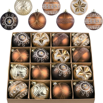 Valery Madelyn Ornaments for Christmas Tree Decorations, 16ct Bronze Copper and Gold Shatterproof Fall Christmas Tree Ornaments Set, 3.15 Inches Luxury Brown Hanging Ball Decor Bulk for Xmas
