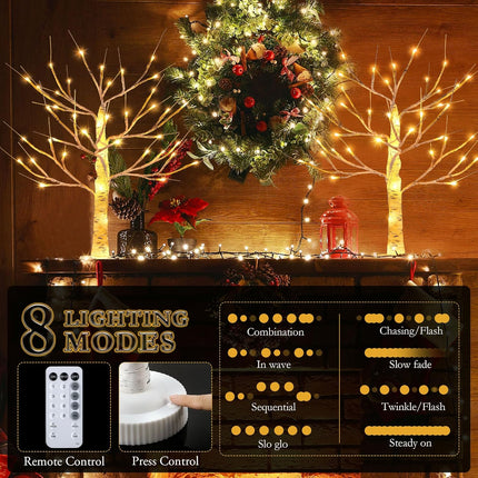Enhon 2 Pcs 2ft Lighted Birch Tree Decor with Timer, USB, Battery Powered Artificial Branch Tree with 8 Modes, Remote Control, Tabletop Tree Light for Christmas Decor Indoor(Classic Style)