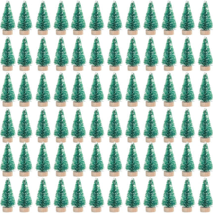 72 Pcs Mini Artificial Christmas Trees with Wood Base, Green
