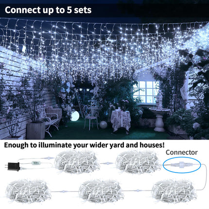 Icicle Lights for Outside 60+16Ft 600 LED Christmas Lights Outdoor Waterproof Connectable Timer Memory Dimmable Plug in Twinkle Curtain Light for Xmas Halloween Indoor Patio Balcony Decorations