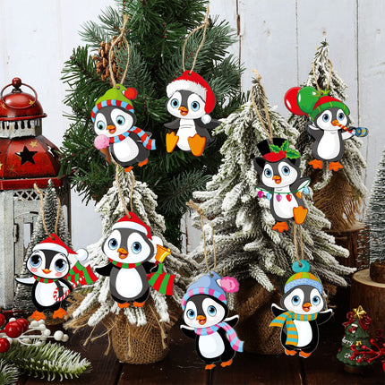 40 Pieces Christmas Penguin Ornaments for Xmas Tree Wood Christmas Ornaments Bulk with Rope Christmas Dancing Penguin Ornaments for Christmas Holiday Party Decorations