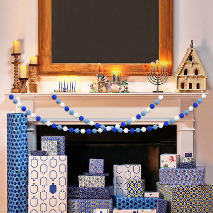 60 Balls Hanukkah Felt Ball Garlands - Hanukkah Decorations- Chanukah Blue Dark Blue White Pom Pom Garlands for Home Tree Menorah- Chanukah Party Indoor Outdoor Home Office Hanging Decor- 25mm