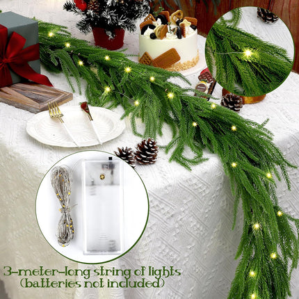 1 Pack Christmas Norfolk Garlands Set 9 Feet Artificial Winter Pine Garland Light String Faux Greenery Garland Green Pine Garland for Xmas Holiday Home Indoor Decor