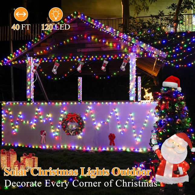 Solar String Lights 120LED 40FT, IP67 Waterproof Solar Lights for Outside with 8 Lighting Modes, d Solar Panel Fairy Lights for Garden Party Wedding Decorations (Multicolor) …