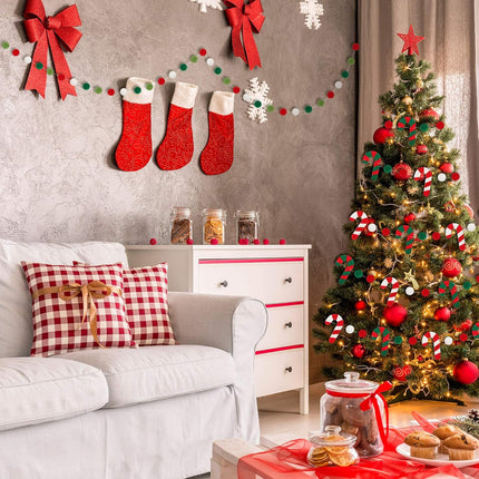 3 Pieces Christmas Felt Ball Garland Christmas Felt Banner Holiday Christmas Candy Cane Felt Banner Christmas Pom Pom Garland for Christmas Decoration Holiday Home School Office Decor