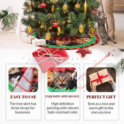 Christmas Cats Tree Skirt 48 Inches, Cat Lover s, Lace-up Kitten Red Xmas Tree Skirt for Christmas Tree Decor, Christmas Holiday Party Indoor Decor
