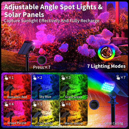 Solar Spot Lights Outdoor Color Changing, [7 Mode/12 Pack] Christmas Landscape Spotlights, Solar Lights Outdoor Waterproof, Solar Led Powered Flood Light for Outside Pathway Yard Garden Walkway