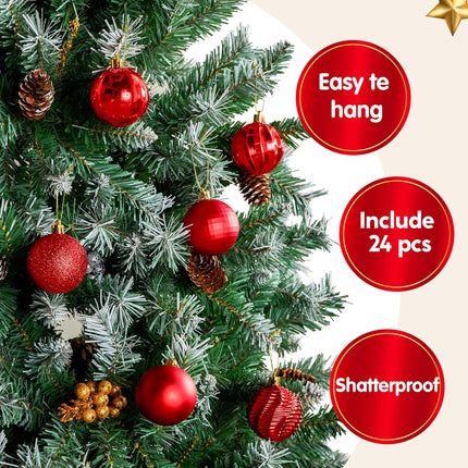 JOIEDOMI 24 Pcs Red Christmas Balls Ornaments Set, 2.36" Christmas Tree Ornaments Shatterproof, Christmas Balls Hanging Decorations for Xmas Tree Wreath Garland Holiday Wedding Indoor Party Decor
