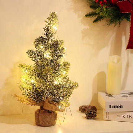 Home Decoration Artificial Christmas Trees with LED Lights, Table Decor Centerpiece 16inch Tree (Glitter Powder)