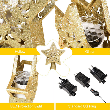Christmas Tree Topper Lighted with Star Projector, LED Rotating 3D Glitter Tree Topper for Christmas Tree, Christmas Decorations Lights (Golden)