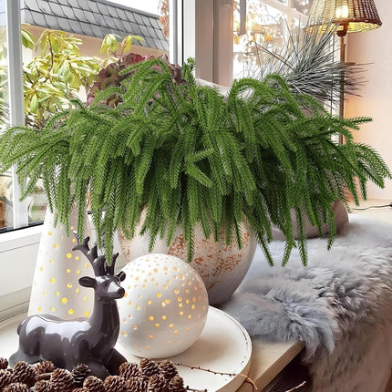 12 Pcs Christmas Norfolk Pine Branches, Norfolk Pine Artificial Christmas Stems DIY Crafts Faux Christmas Greenary Norfolk Pine Branches for Xmas Wreath Garland Home Decor (12)