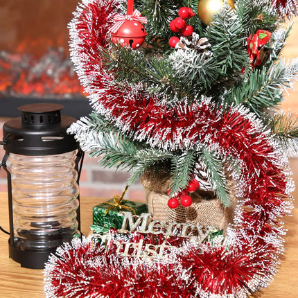 Waydress 4 Pcs Red Tinsel Garland Christmas Tree Decoration Streamer White Snow Metallic Garland Xmas Tree Hanging Streamers for Party Supplies Indoor Outdoor Decor, 3.5 Inch Wide