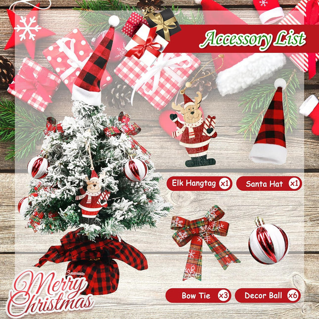 Sunnyglade Mini Christmas Tree, 24 Inch/2 FT Lighted Tabletop Artificial Xmas Tree with Music Box, Reindeer Tag and Decor Ball, DIY Small Tree with LED for Holiday Home Party Decor