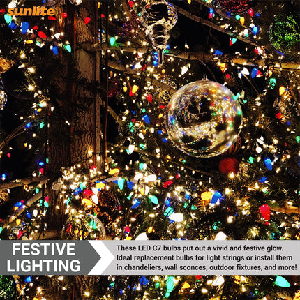 Sunlite 40462 LED C7 Holiday Decorative Light Bulb, 0.4 Watts, E12 Candelabra Base, Faceted Christmas-Lights Nightlight, Yellow
