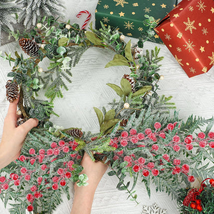 Christmas Snowy Cedar Picks 21 Inch Artificial Red Berry Pine Branches Large Frosted Cedar Sprays Christmas Faux Pine Needles Berry Cedar Sprigs for Holiday Garland Wreath Vase Floral Arrangements