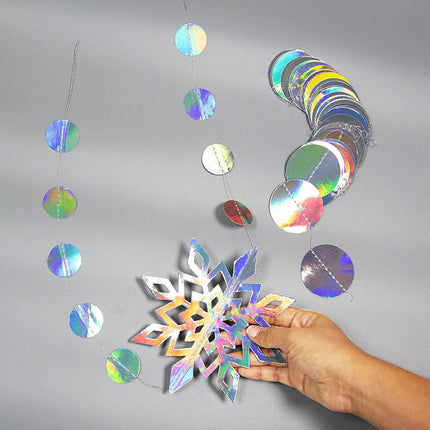 Cheerland Iridescent Snowflake Decorations Holographic Garland Winter Wonderland Hanging Streamer Backdrop Decor Banner Christmas Year Wedding Baby Shower Frozen Birthday Party Supplies