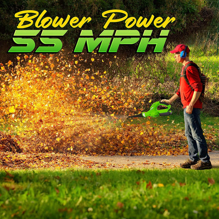 Updated SereneLife Electric Leaf Blower, Cordless, Lightweight - Only 5 lbs, Perfect for Leaves & Debris, Rechargeable Battery & Charger Included, Average Charge Time 4 Hrs, 18V, 55 Mph