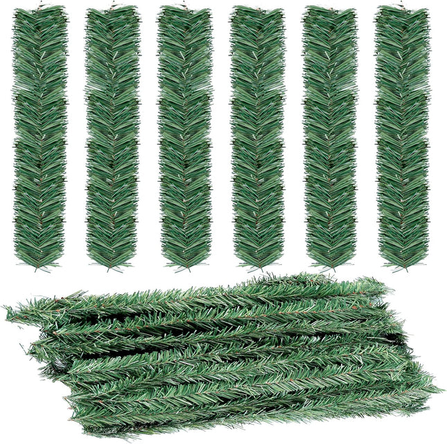 Sggvecsy 48 Pcs Christmas Garland Ties Artificial Pine Needles Faux Pine Greenery Stems 14’’ Twist Wired Tree Branches for Christmas Holiday Decoration Craft Wrapping
