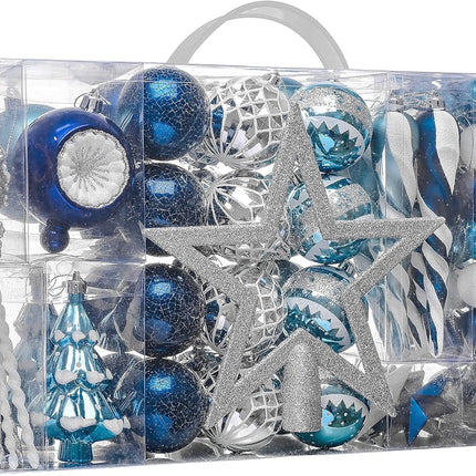 Valery Madelyn Christmas Ornaments Set, 100ct Navy Blue and Silver Shatterproof Christmas Tree Decorations Ball Ornaments Bulk, Winter Wonderland Hanging Ornaments for Xmas Trees Holiday Decor