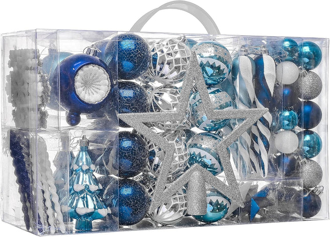 Valery Madelyn Christmas Ornaments Set, 100ct Navy Blue and Silver Shatterproof Christmas Tree Decorations Ball Ornaments Bulk, Winter Wonderland Hanging Ornaments for Xmas Trees Holiday Decor