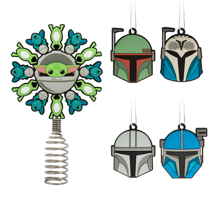 Hallmark Star Wars: The Mandalorian 5" Miniature Christmas Tree Topper and 1.7" Mini Ornaments, Set of 5 Shatterproof Ornaments, May The 4th