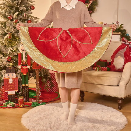 Valery Madelyn Christmas Tree Skirt for Tree Decorations, 36 Inch Fabric Luxury Red Gold Large Xmas Velvet Tree Skirt with Embroidery Flower & Golden Baroque Border Tree Merry Christmas Party Decor