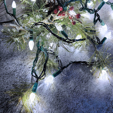C3 Christmas Lights 50 Cool White LED String Lights, 120V UL, 17FT Green Wire Xmas Lights for Indoor & Outdoor Use, Trees, Pathway, Holiday Party Decorations