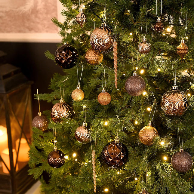 Valery Madelyn Christmas Tree Decorations Ornament Set for Fall Decor, 100ct Copper Brown Gold Shatterproof Christmas Ball Hanging Ornaments Bulk for Xmas Holiday Party Decor (Variety Style and Size)