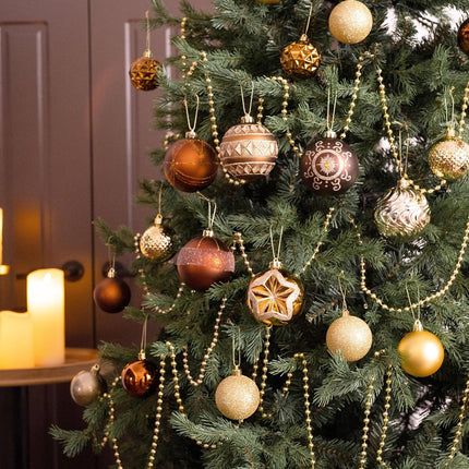 Valery Madelyn Ornaments for Christmas Tree Decorations, 16ct Bronze Copper and Gold Shatterproof Fall Christmas Tree Ornaments Set, 3.15 Inches Luxury Brown Hanging Ball Decor Bulk for Xmas
