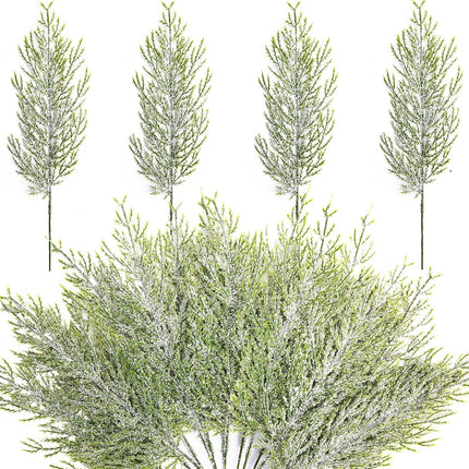 Alpurple 30 Pcs Christmas Snow Frosted Pine Branches- 13.5" Snowy Artificial Pine Needles Branches Twigs- Greenery Ceder Sprigs Pine Picks Stems for Christmas Wreath Home Garden Decoration